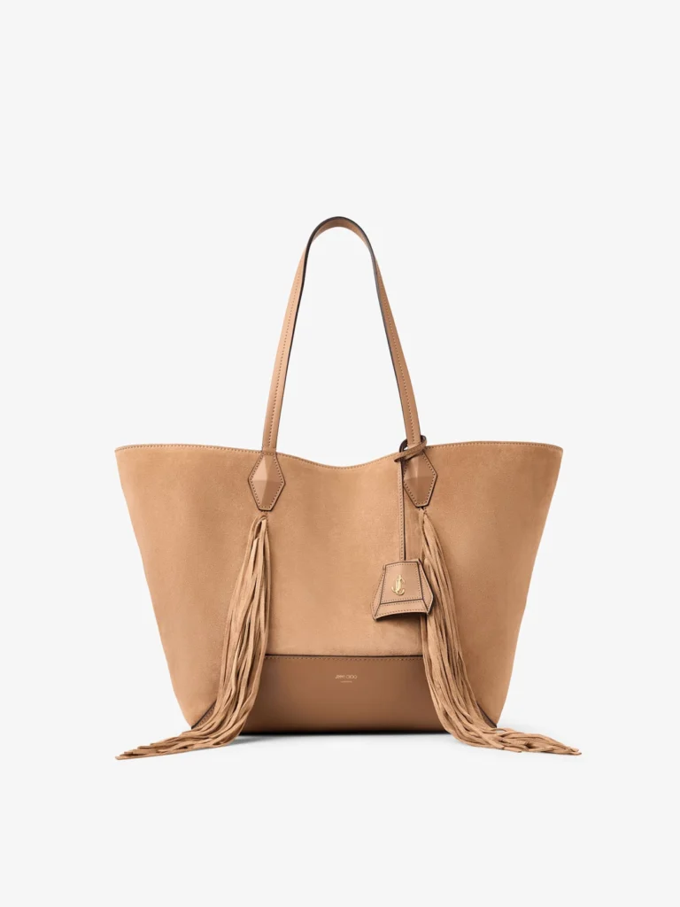 Jimmy Choo Diamond Tote Medium Toffee Suede Tote Bag with Fringes