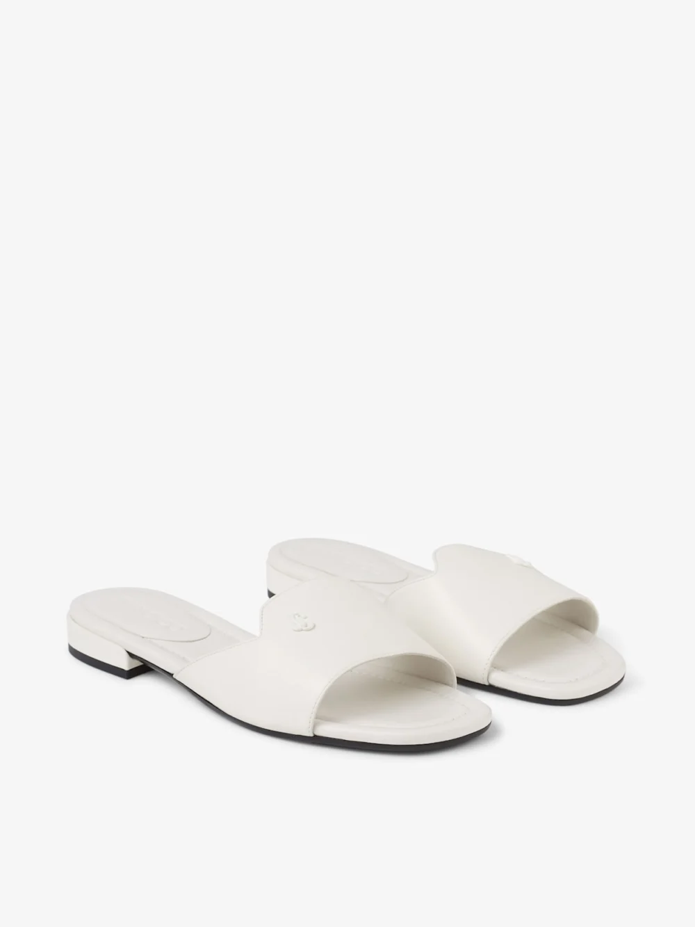 Side view of the Jimmy Choo Dina Flat Latte Nappa Leather Flats