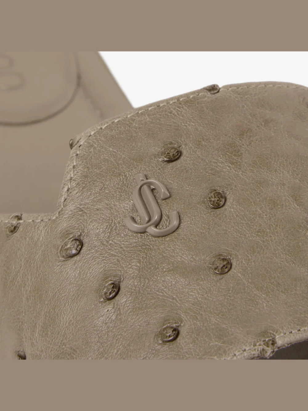 Back view of the Jimmy Choo Dina Flat Taupe Ostrich Leather Flats