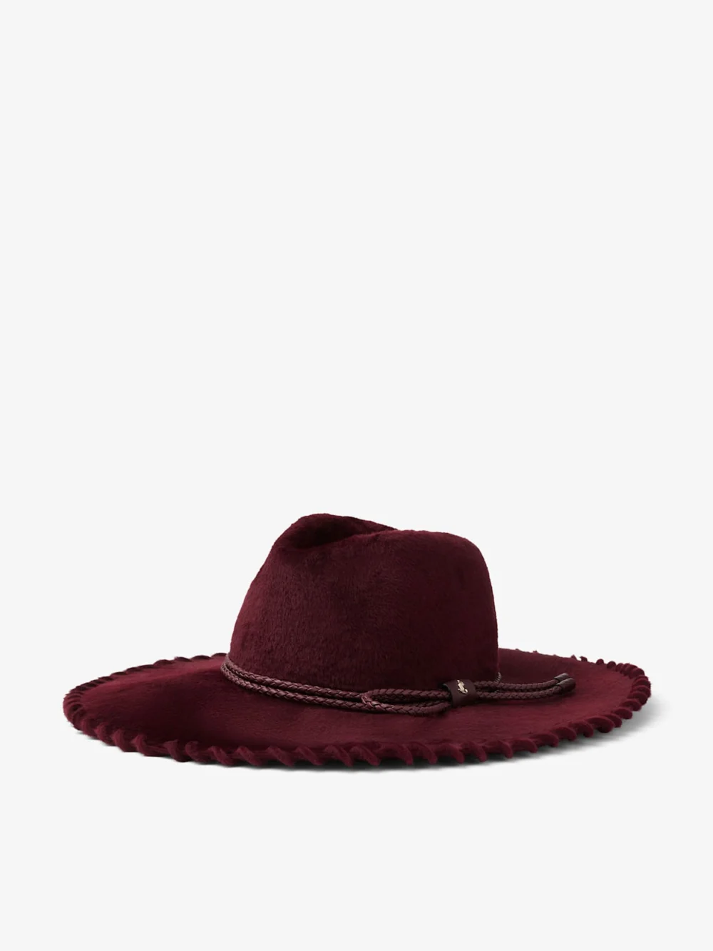Back view of the Jimmy Choo Dori Deep Merlot Felt Hat