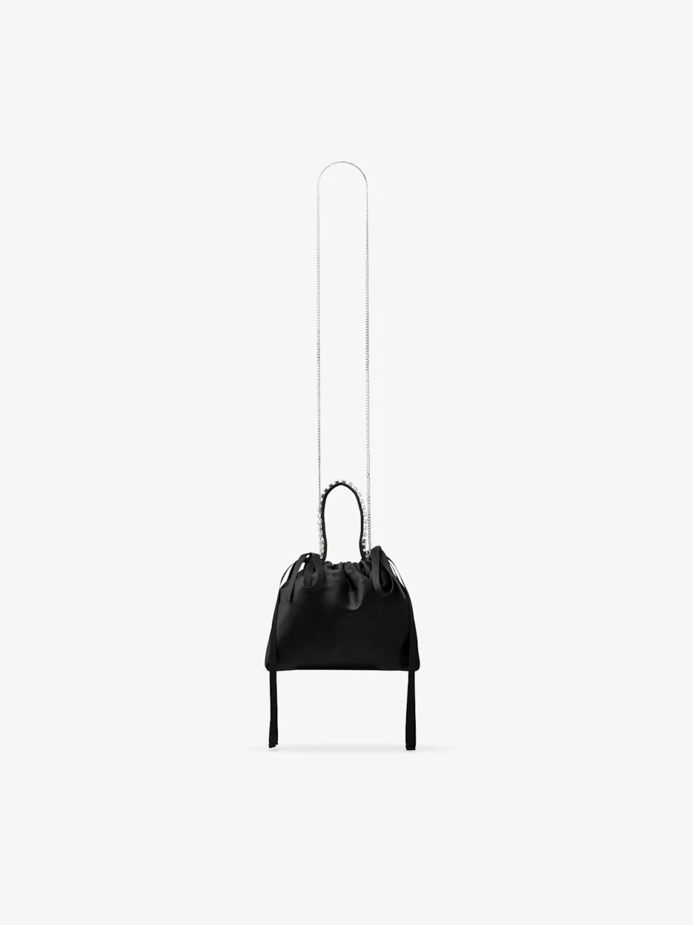 Jimmy Choo Drawstring Mini Top Handle Black Satin Mini Shoulder Bag, another view