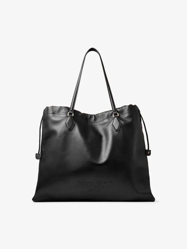Jimmy Choo Drawstring Tote Large Black Nappa Leather Drawstring Tote with Embossed Jimmy Choo
