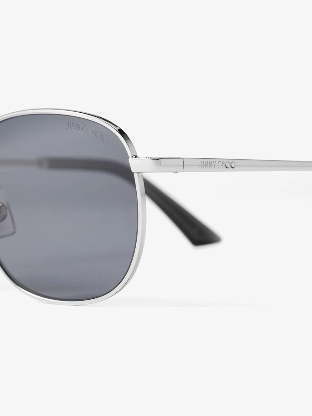 Close-up detail of the Jimmy Choo Dune P Silver and Polar Dark Grey Metal Pantos Sunglasses