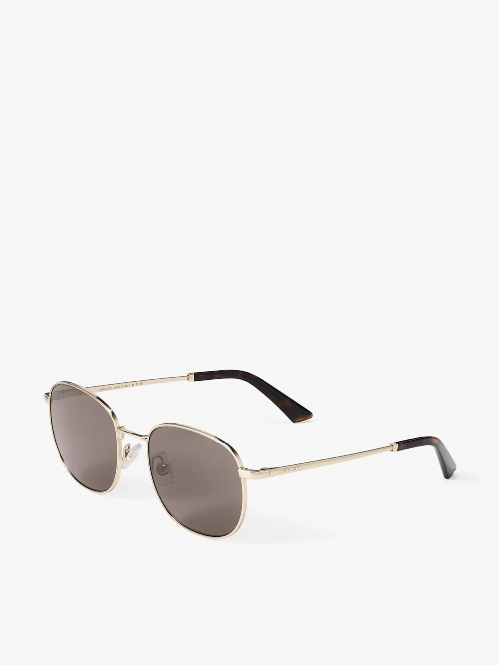 Side view of the Jimmy Choo Dune Pale Gold and Dark Brown Pantos Metal Sunglasses