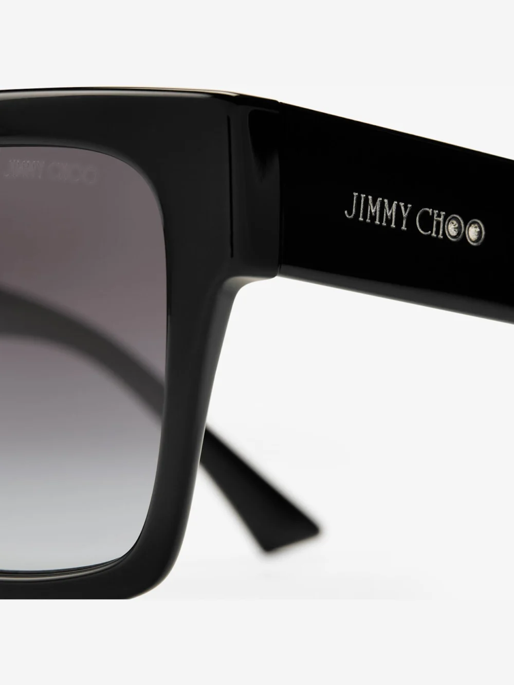 Close-up detail of the Jimmy Choo Eli Black Square Sunglasses