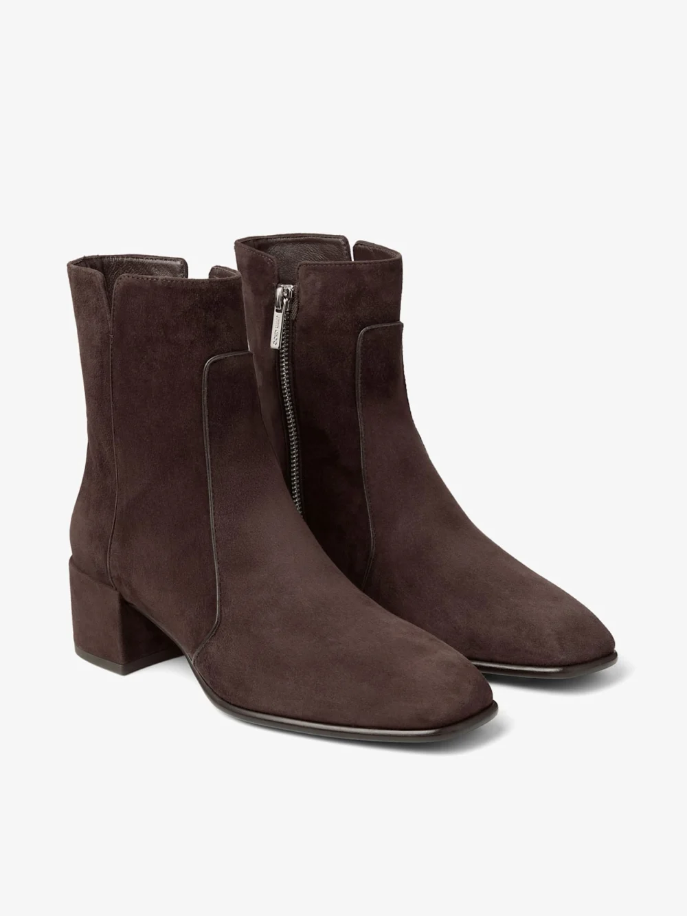 Side view of the Jimmy Choo Eliot Ankle Boot 45 Chocolate Suede Ankle Boots