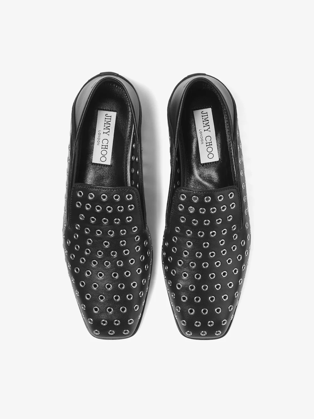 Jimmy Choo Eliot Slipper Black Metallic Nappa Leather Slippers with Eyelets, another view