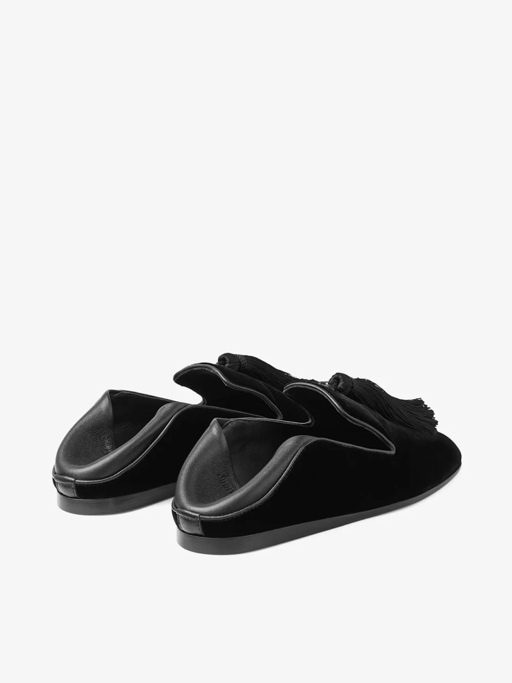 Back view of the Jimmy Choo Eliot Slipper Black Velvet Slippers with Tassel