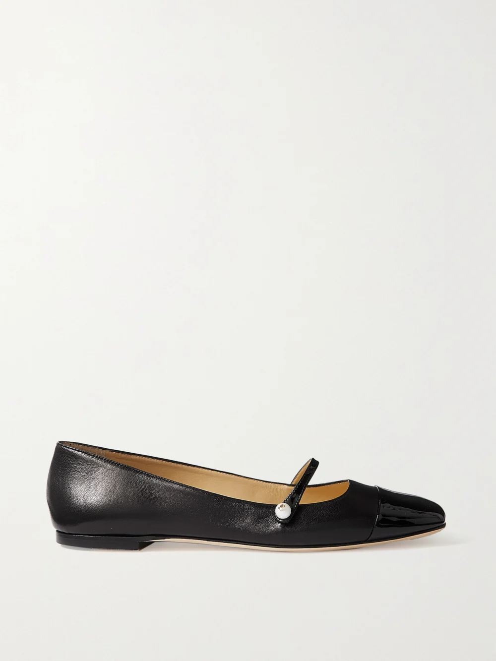 Jimmy Choo Elisa Embellished Patent-trimmed Leather Mary Jane Flats in black