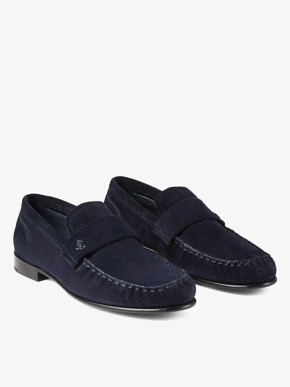 Side view of the Jimmy Choo Ellis Loafer F Marine Suede Loafers