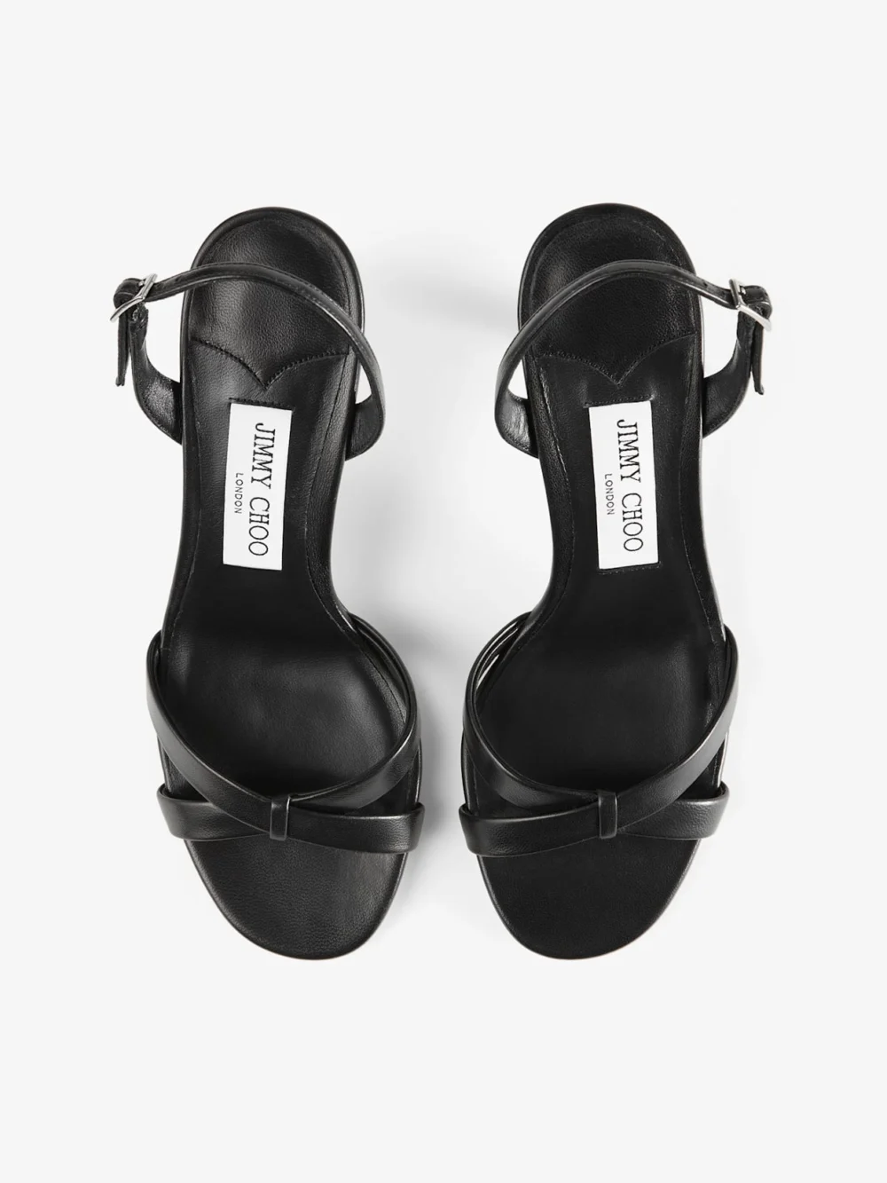 Back view of the Jimmy Choo Elsy 70 Black Nappa Leather Crossover Slingback