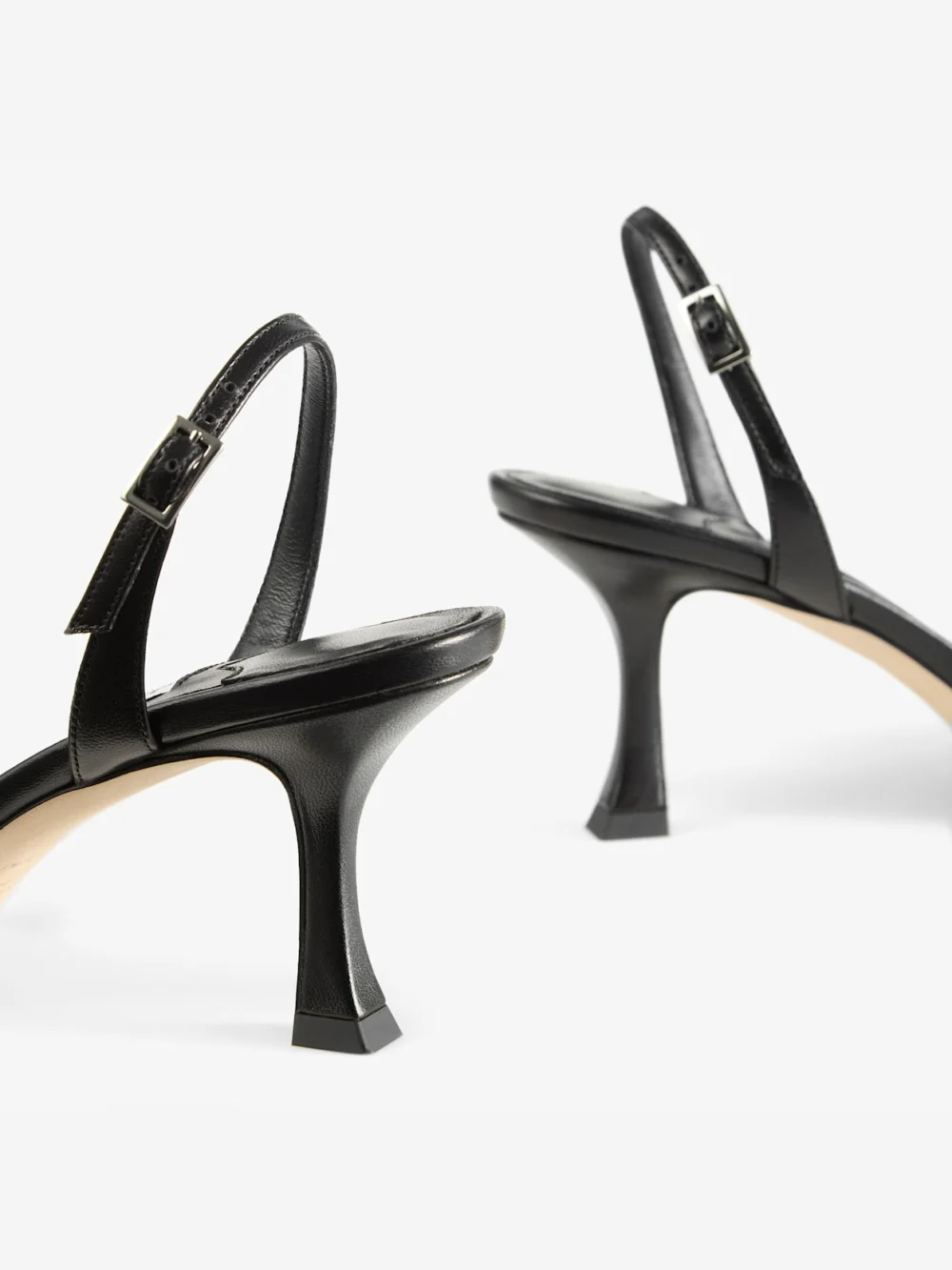 Close-up detail of the Jimmy Choo Elsy 70 Black Nappa Leather Crossover Slingback