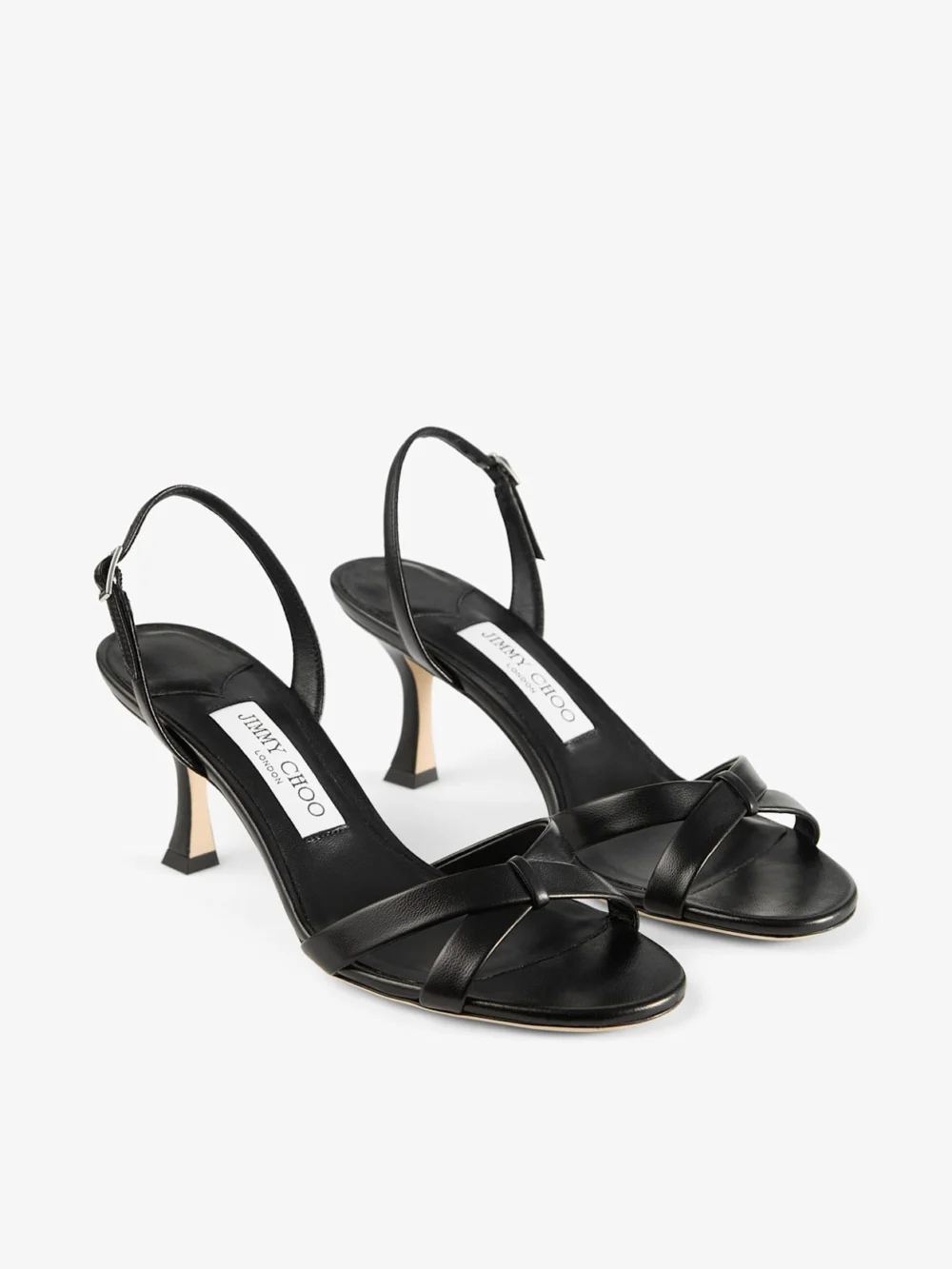 Side view of the Jimmy Choo Elsy 70 Black Nappa Leather Crossover Slingback
