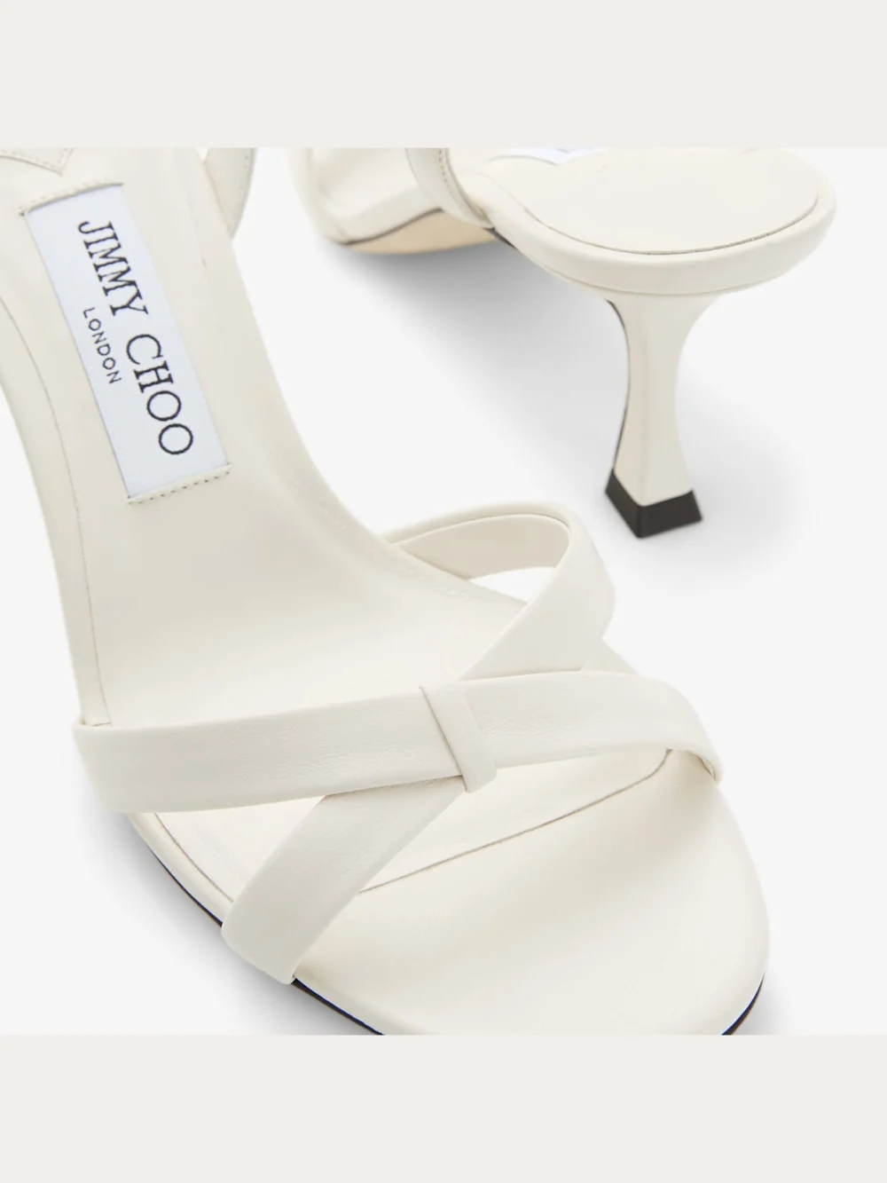 Back view of the Jimmy Choo Elsy 70 Latte Nappa Leather Crossover Slingback