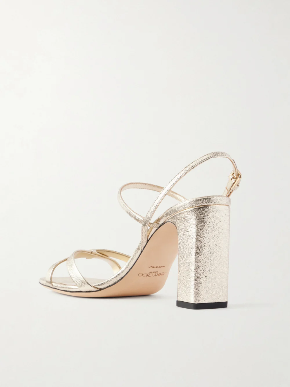 Back view of the Jimmy Choo Elsy 85 Metallic Leather Sandals