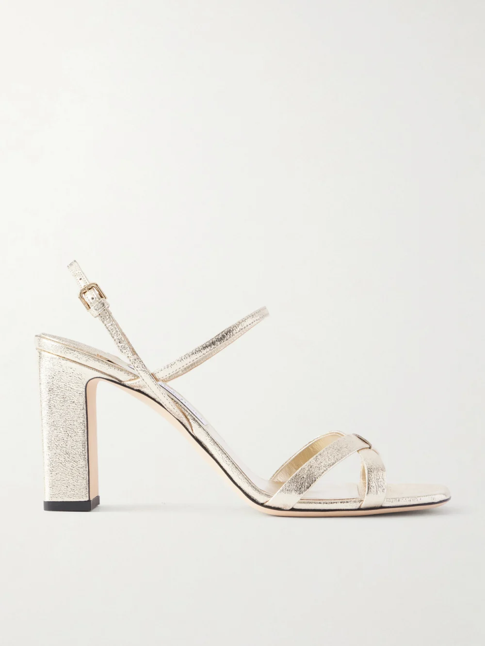 Jimmy Choo Elsy 85 Metallic Leather Sandals in gold