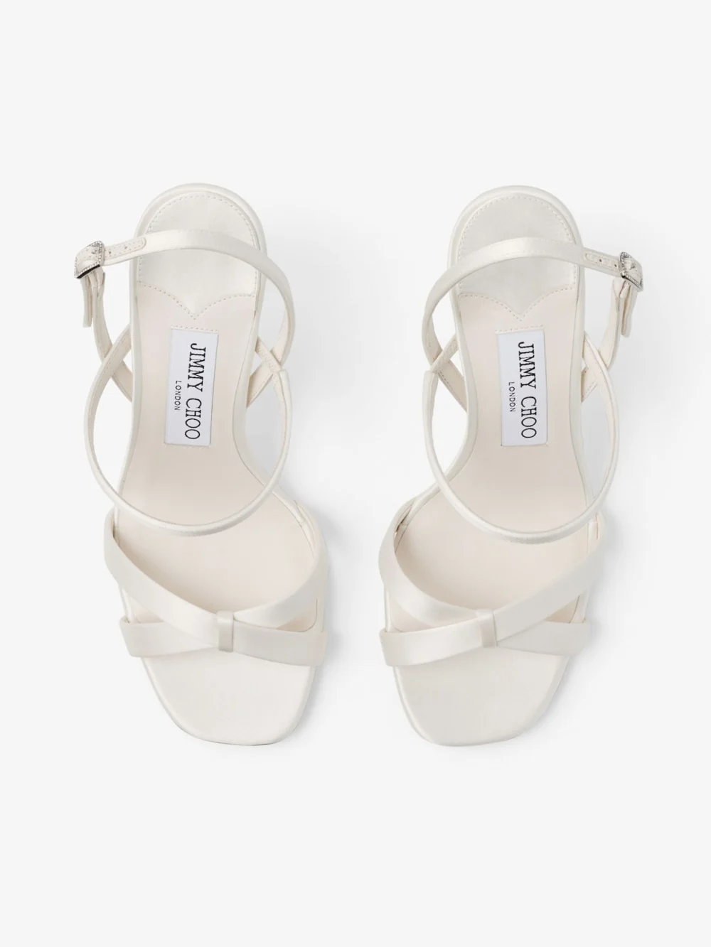 Jimmy Choo Elsy Block Heel 85 Ivory Satin Sandals with Crystal Embellished Buckle, another view