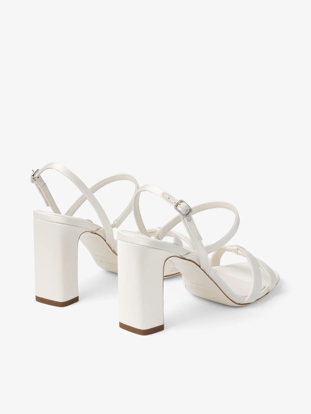 Jimmy Choo Elsy Block Heel 85 Ivory Satin Sandals with Crystal Embellished Buckle, another view
