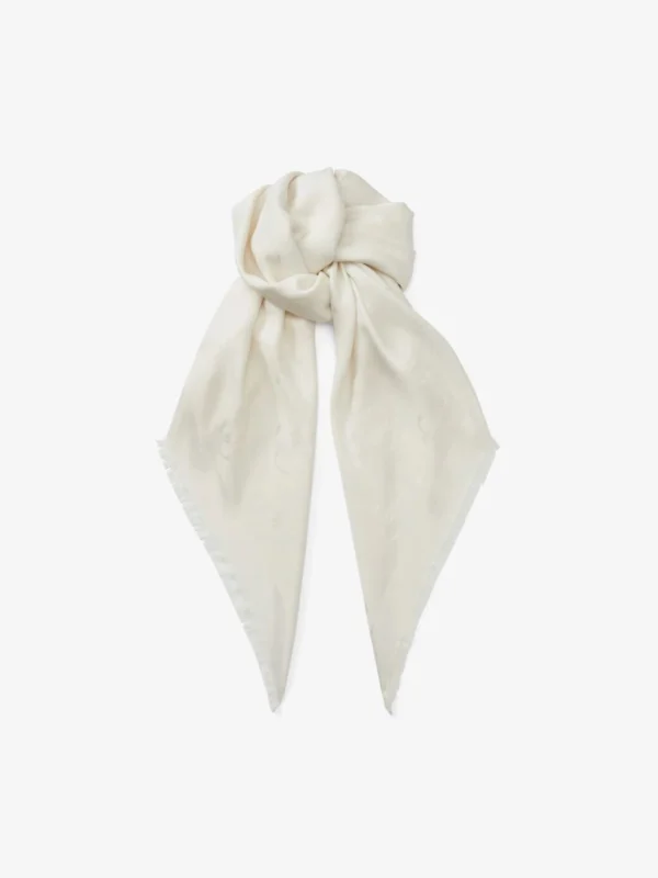 Jimmy Choo Emani Latte Silk and Wool Jacquard Shawl