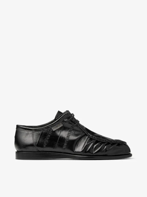 Jimmy Choo Ember Moccasin F Black Eel Embossed Leather Moccasin