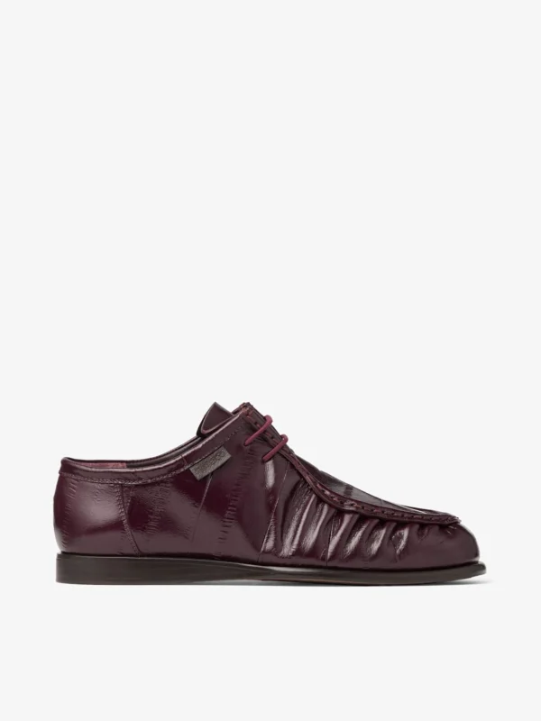Jimmy Choo Ember Moccasin F Deep Merlot Eel Embossed Leather Moccasins