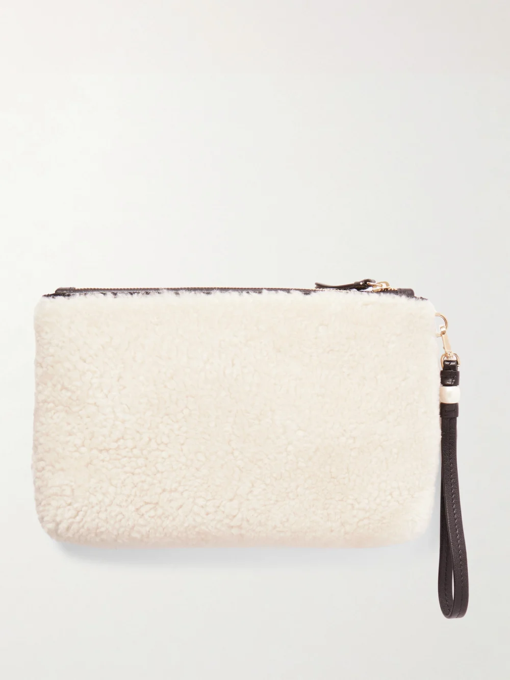 Back view of the Jimmy Choo Embroidered Leather-trimmed Shearling Clutch
