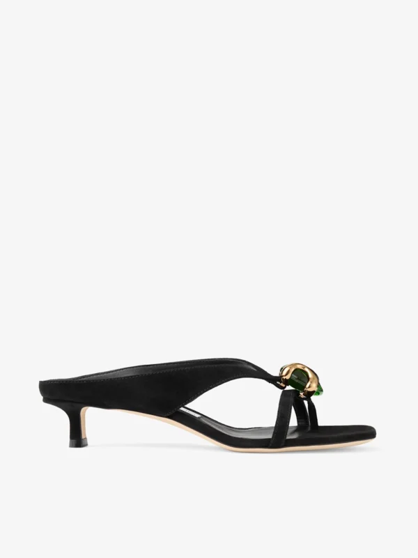 Jimmy Choo Emeri Stone 35 Black and Clover Suede Sandals