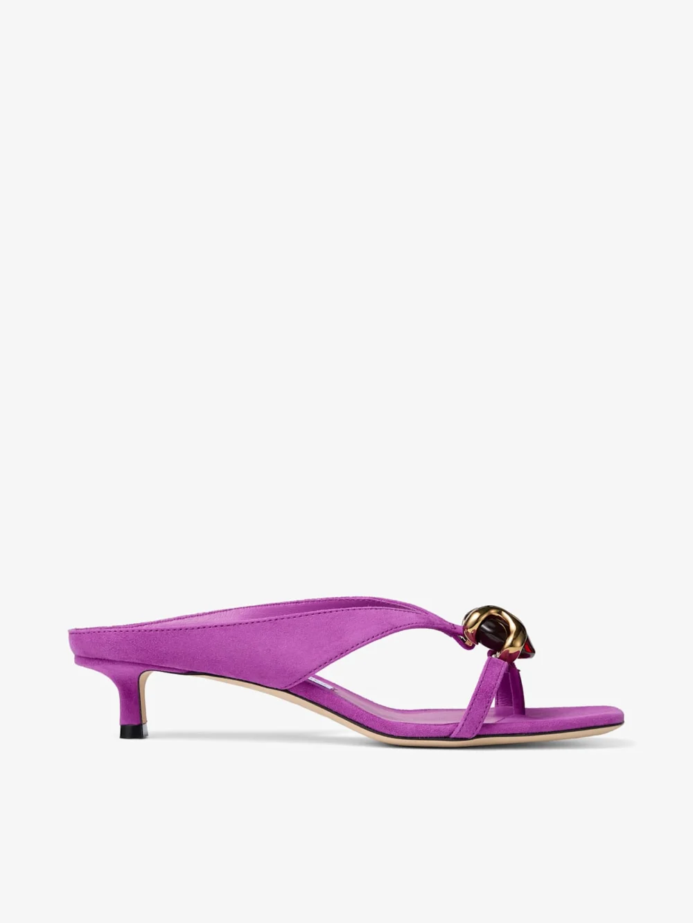 Jimmy Choo Emeri Stone 35 Violet Orchid and Dark Amber Suede Sandals in violet orchid