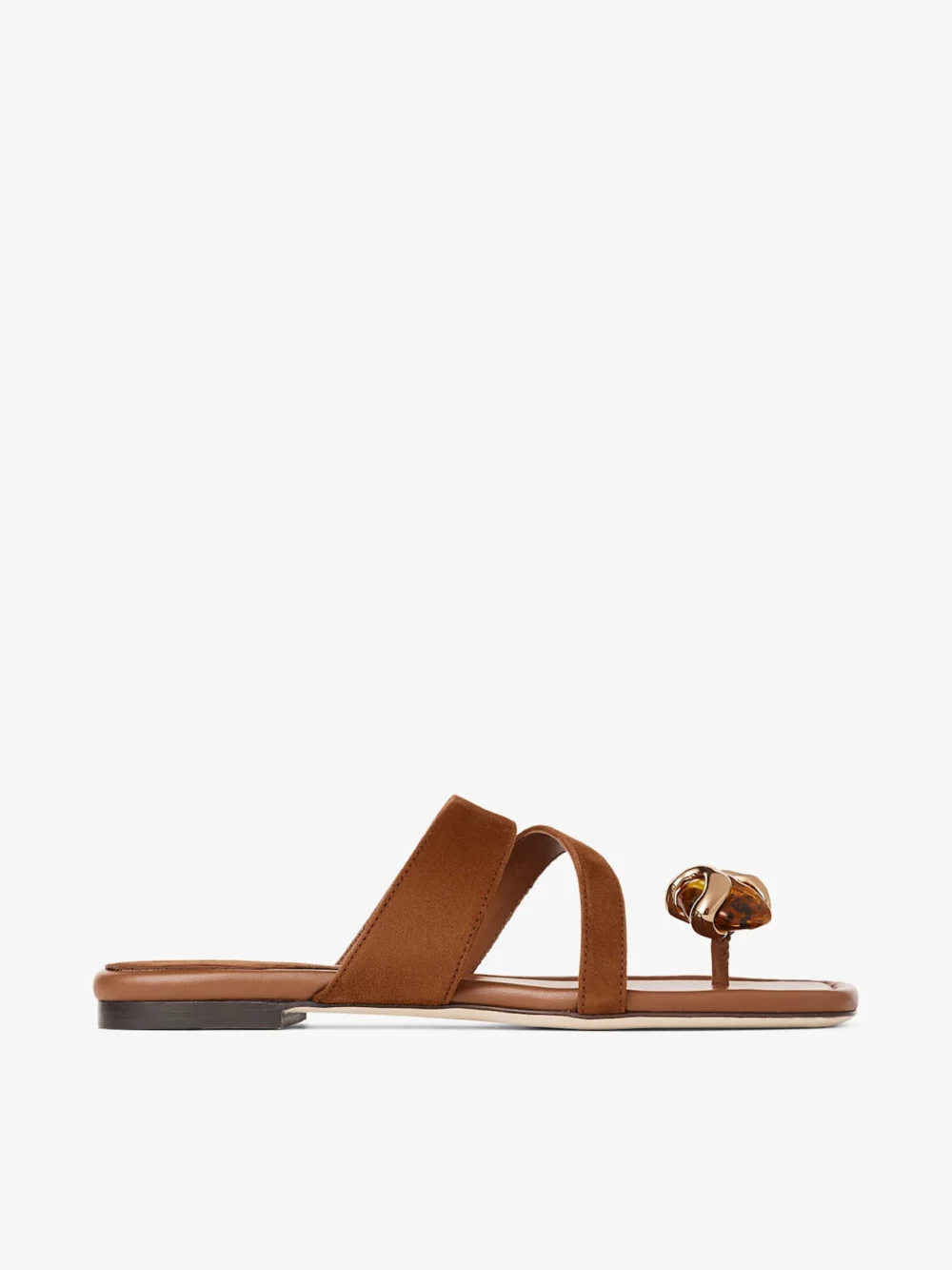 Jimmy Choo Emeri Stone Flat Tan and Amber Suede Flat Sandals in tan