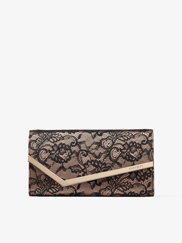 Jimmy Choo Emmie Black and Ballet Pink Jimmy Choo Lace Clutch Bag
