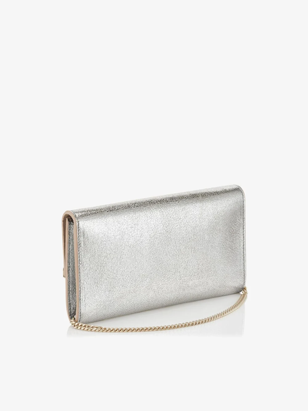 Back view of the Jimmy Choo Emmie Champagne Glitter Leather Clutch Bag
