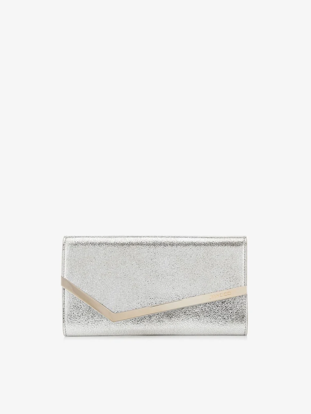 Jimmy Choo Emmie Champagne Glitter Leather Clutch Bag in silver