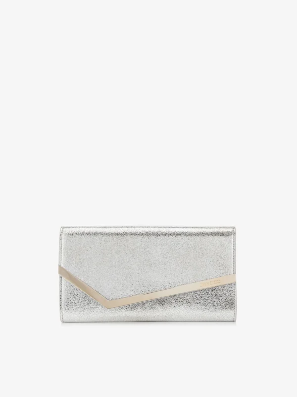 Jimmy Choo Emmie Champagne Glitter Leather Clutch Bag