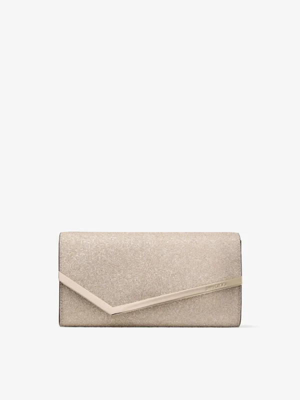 Jimmy Choo Emmie Light Soft Gold Caviar Glitter Clutch Bag