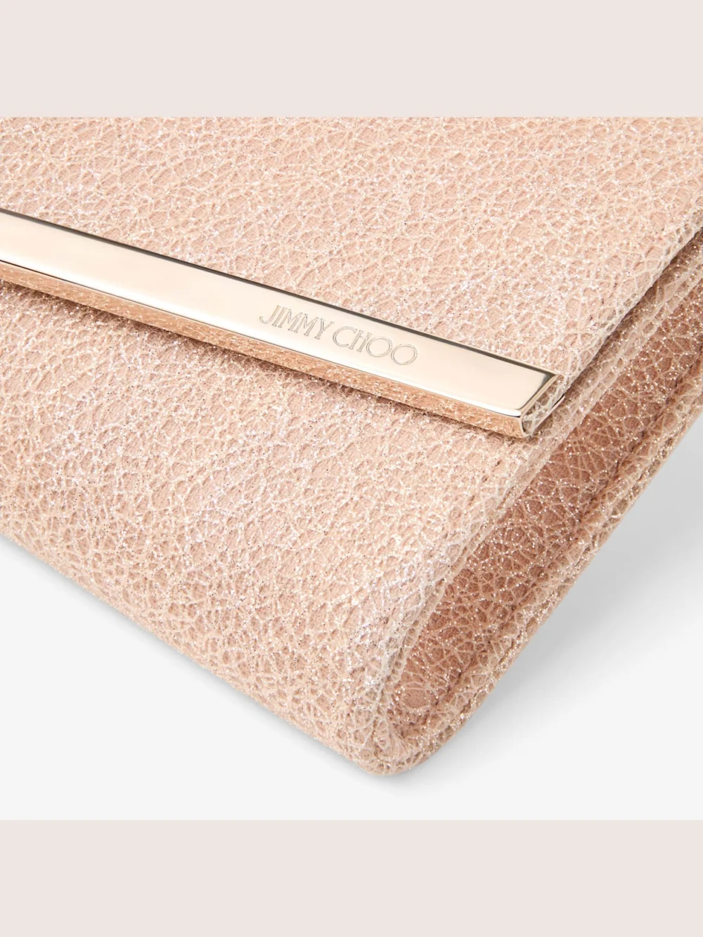 Back view of the Jimmy Choo Emmie Macaron Candyfloss Glitter Web Clutch Bag