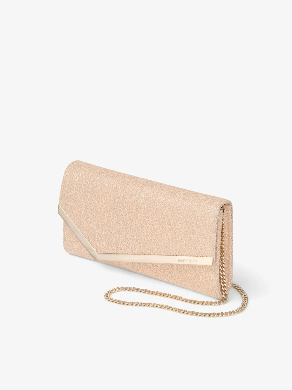 Close-up detail of the Jimmy Choo Emmie Macaron Candyfloss Glitter Web Clutch Bag