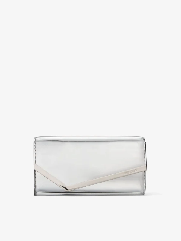 Jimmy Choo Emmie Silver Mirror Fabric Clutch Bag