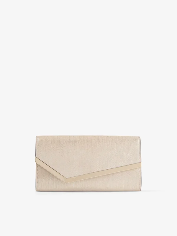 Jimmy Choo Emmie Soft Gold Metallic Linear Leather Clutch