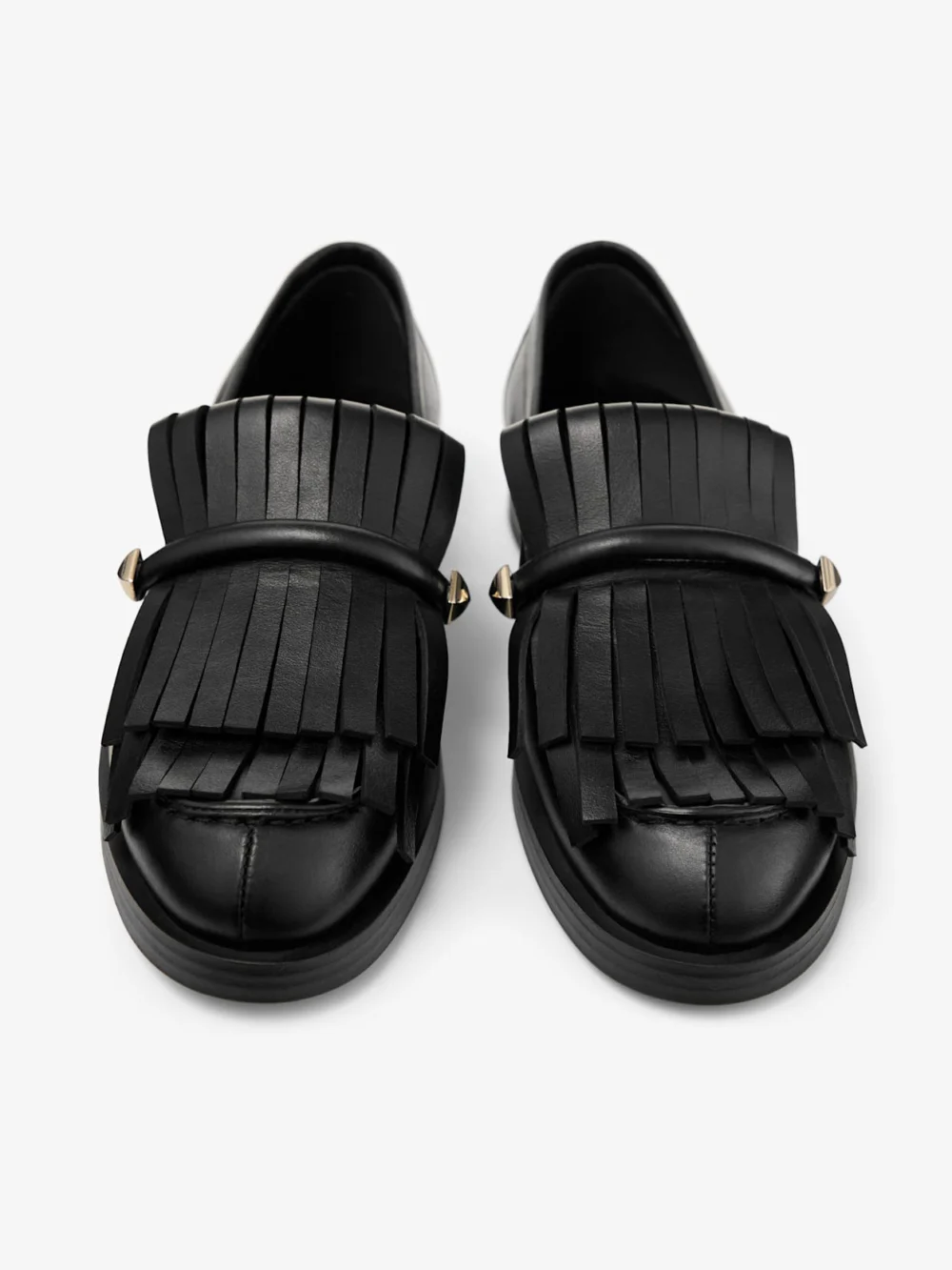 Jimmy Choo Eska Loafer Black Leather Loafers with Fringed Detail, another view