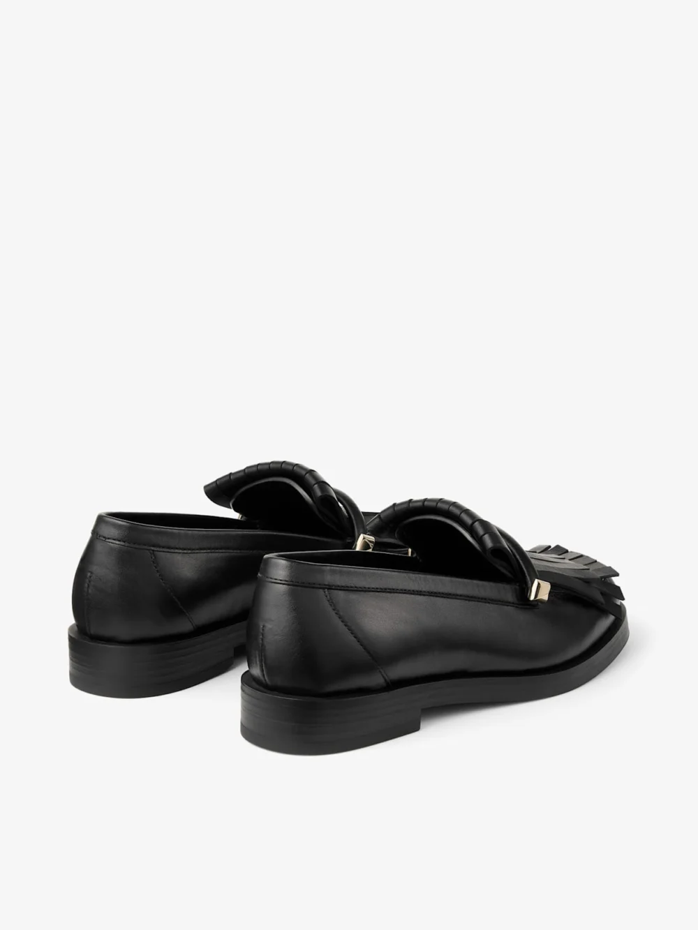 Jimmy Choo Eska Loafer Black Leather Loafers with Fringed Detail, another view