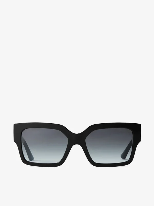 Jimmy Choo Eve Black and Gradient Grey Acetate Rectangular Sunglasses