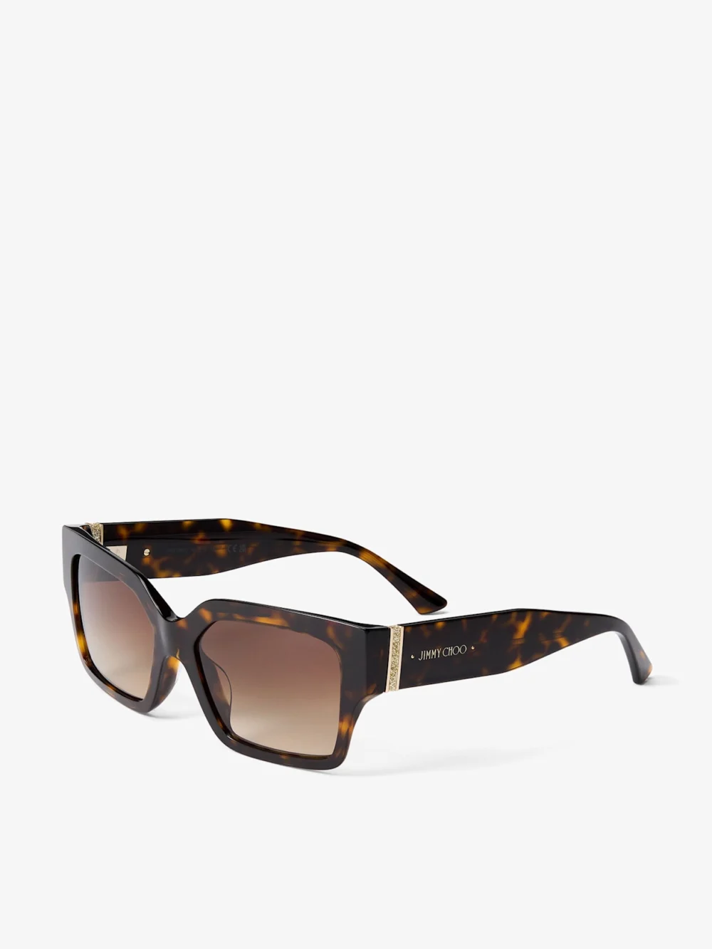 Side view of the Jimmy Choo Eve Havana and Gradient Brown Acetate Rectangular Sunglasses
