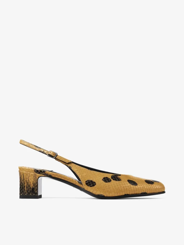 Jimmy Choo Eyla Sling Back 45 Cigar and Black Spotty Elaphe Printed Leather Slingbacks