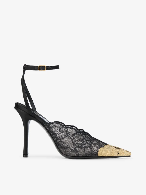 Jimmy Choo Faiz 100 Black Jimmy Choo Lace Pumps with Metal Lace Detail