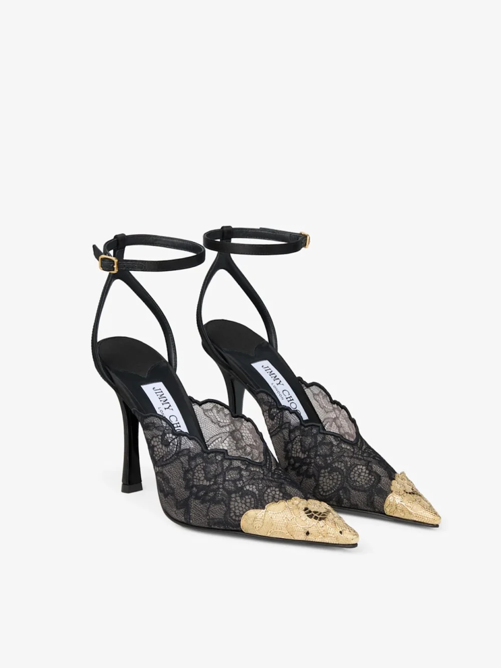 Jimmy Choo Faiz 100 Black Jimmy Choo Lace Pumps with Metal Lace Detail, another view