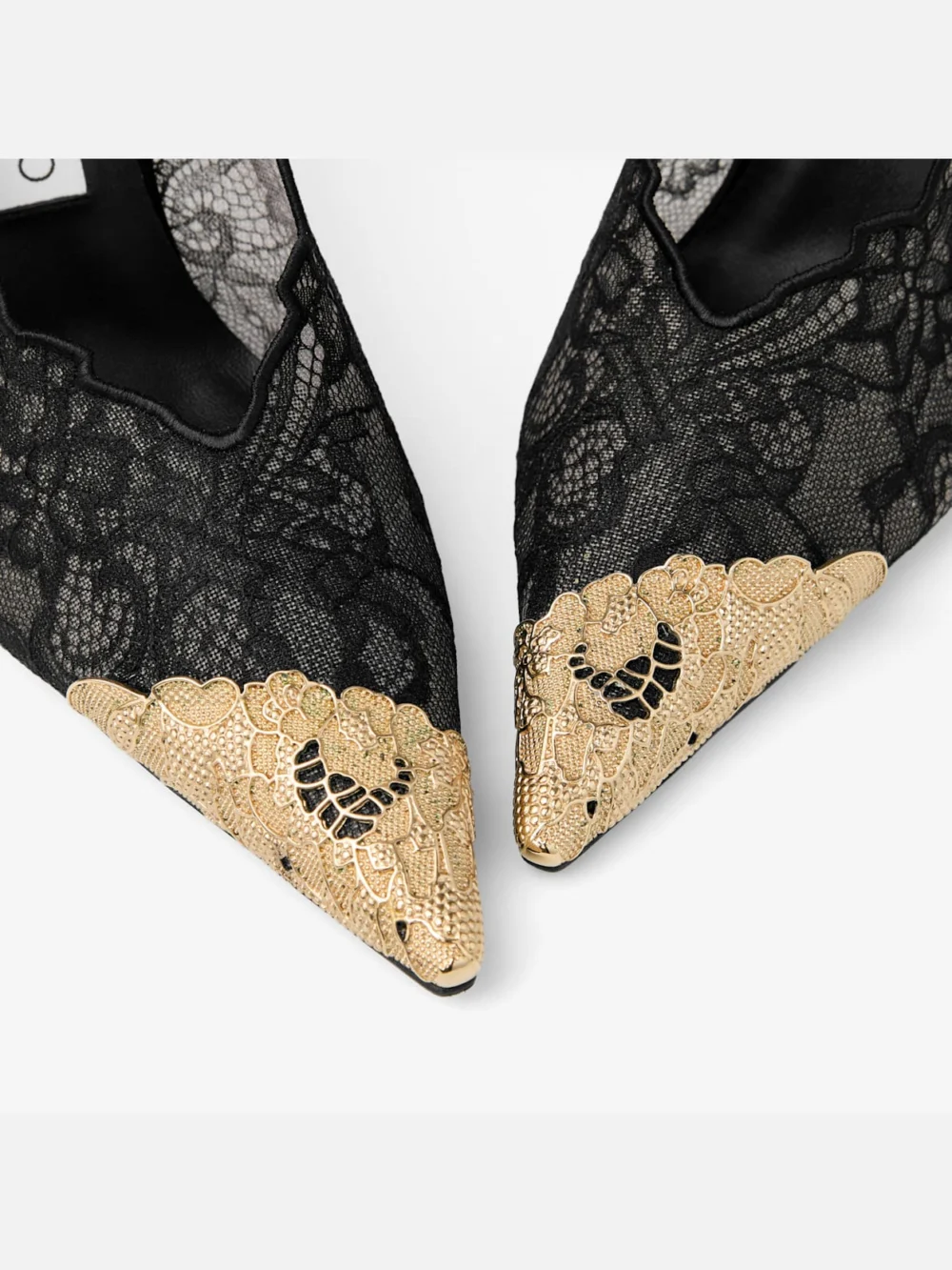 Jimmy Choo Faiz 100 Black Jimmy Choo Lace Pumps with Metal Lace Detail, another view