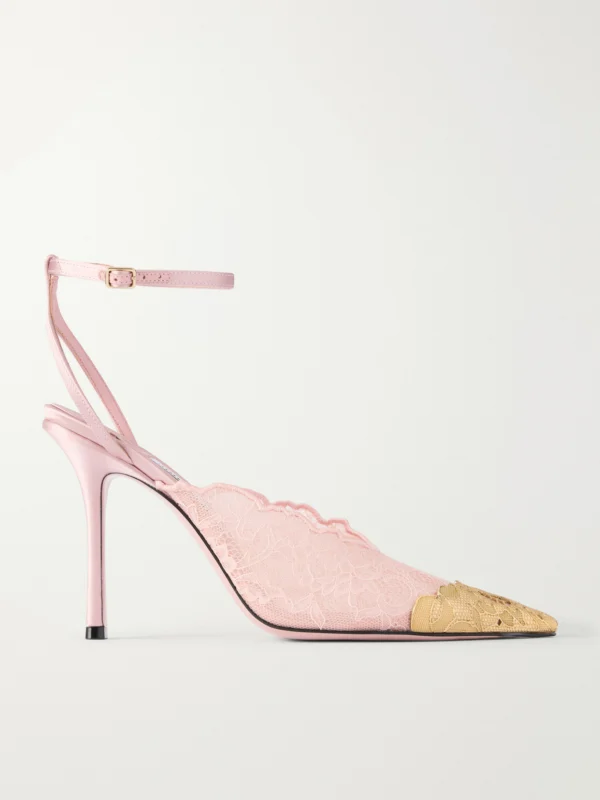 Jimmy Choo Faiz 100 Embellished Satin-trimmed Lace Pumps