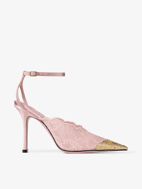 Jimmy Choo Faiz 100 Rose Jimmy Choo Lace Pumps with Metal Lace Detail