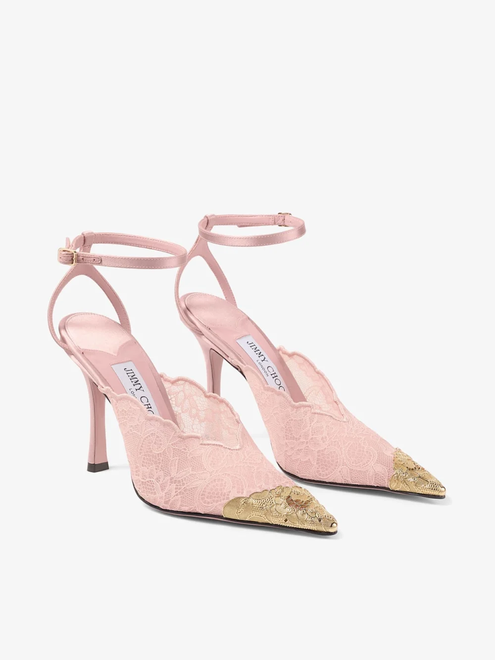 Jimmy Choo Faiz 100 Rose Jimmy Choo Lace Pumps with Metal Lace Detail, another view