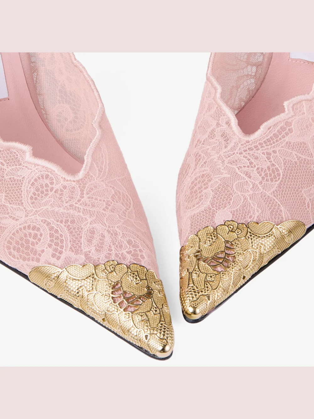 Jimmy Choo Faiz 100 Rose Jimmy Choo Lace Pumps with Metal Lace Detail, another view
